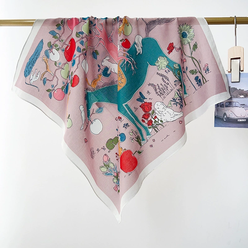 Cotton Apple Tree Print Square Scarf