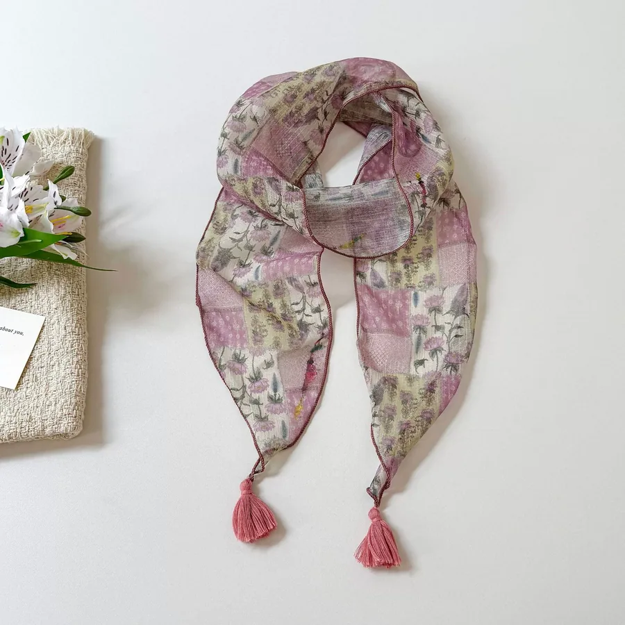 Tassel Floral Neck Scarf view 10