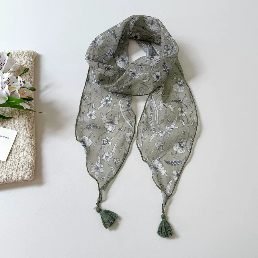 Tassel Floral Neck Scarf view 11