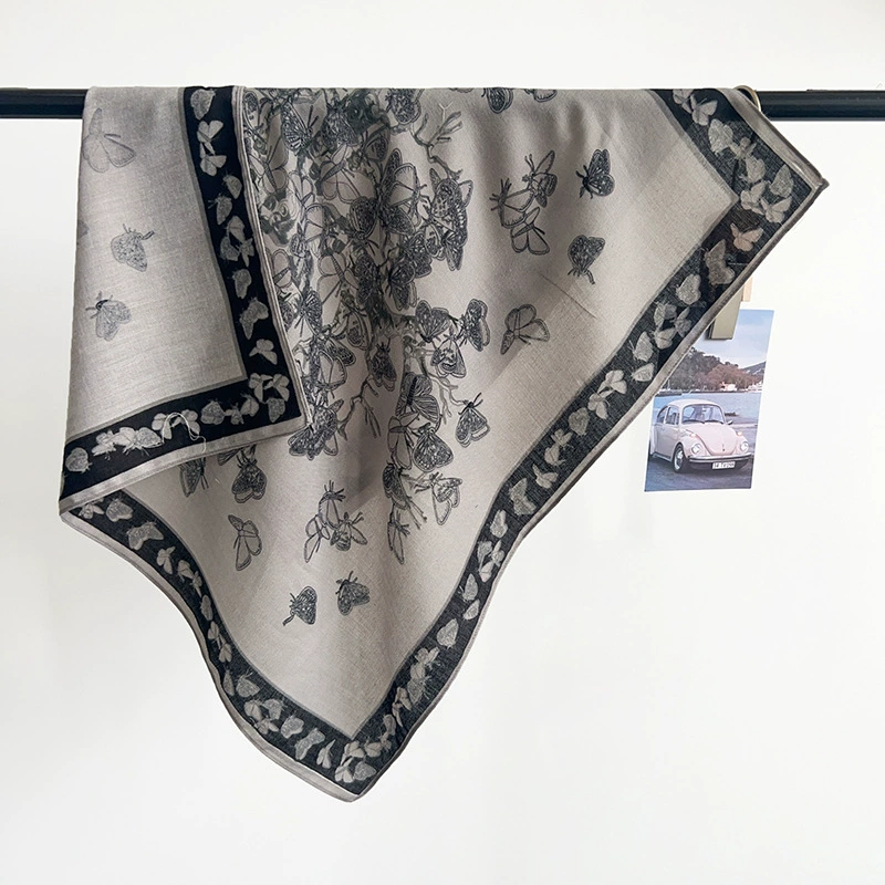 Polyester Butterfly Print Square Scarf