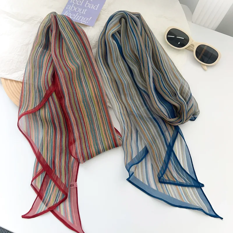 Chiffon Rainbow Stripe Long Scarf