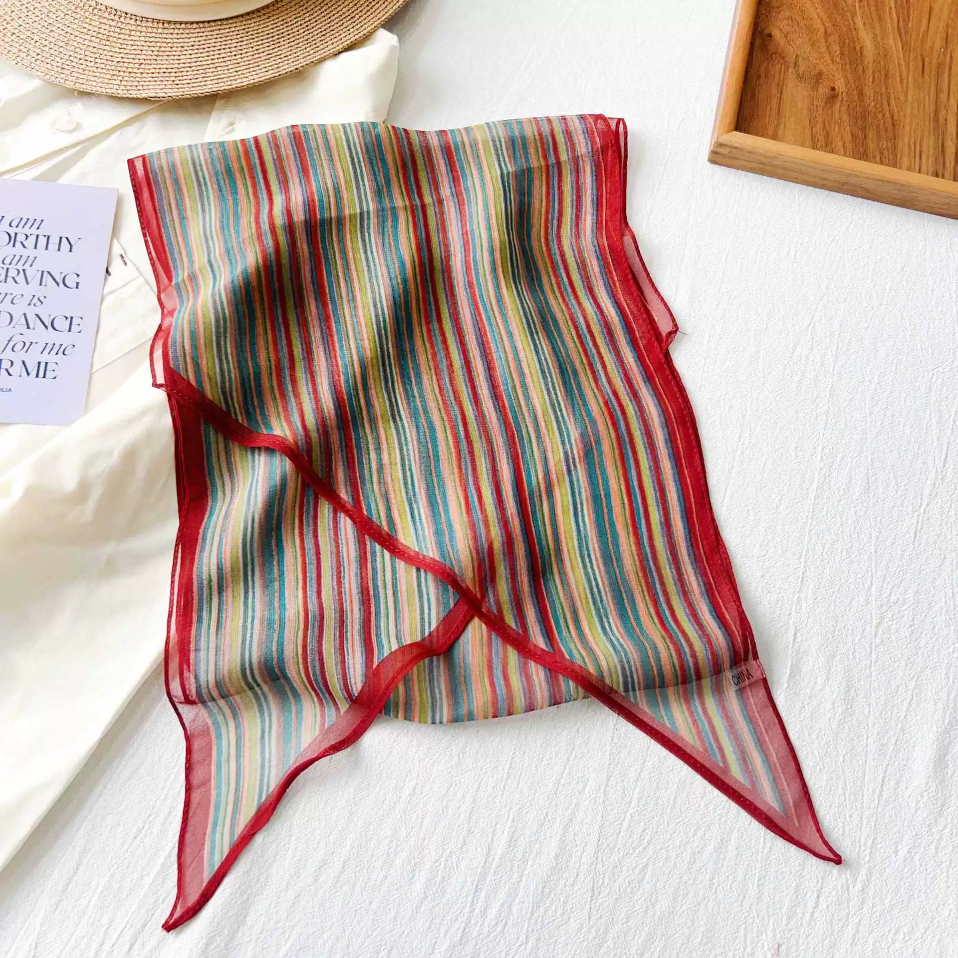 Chiffon Rainbow Stripe Long Scarf view 2