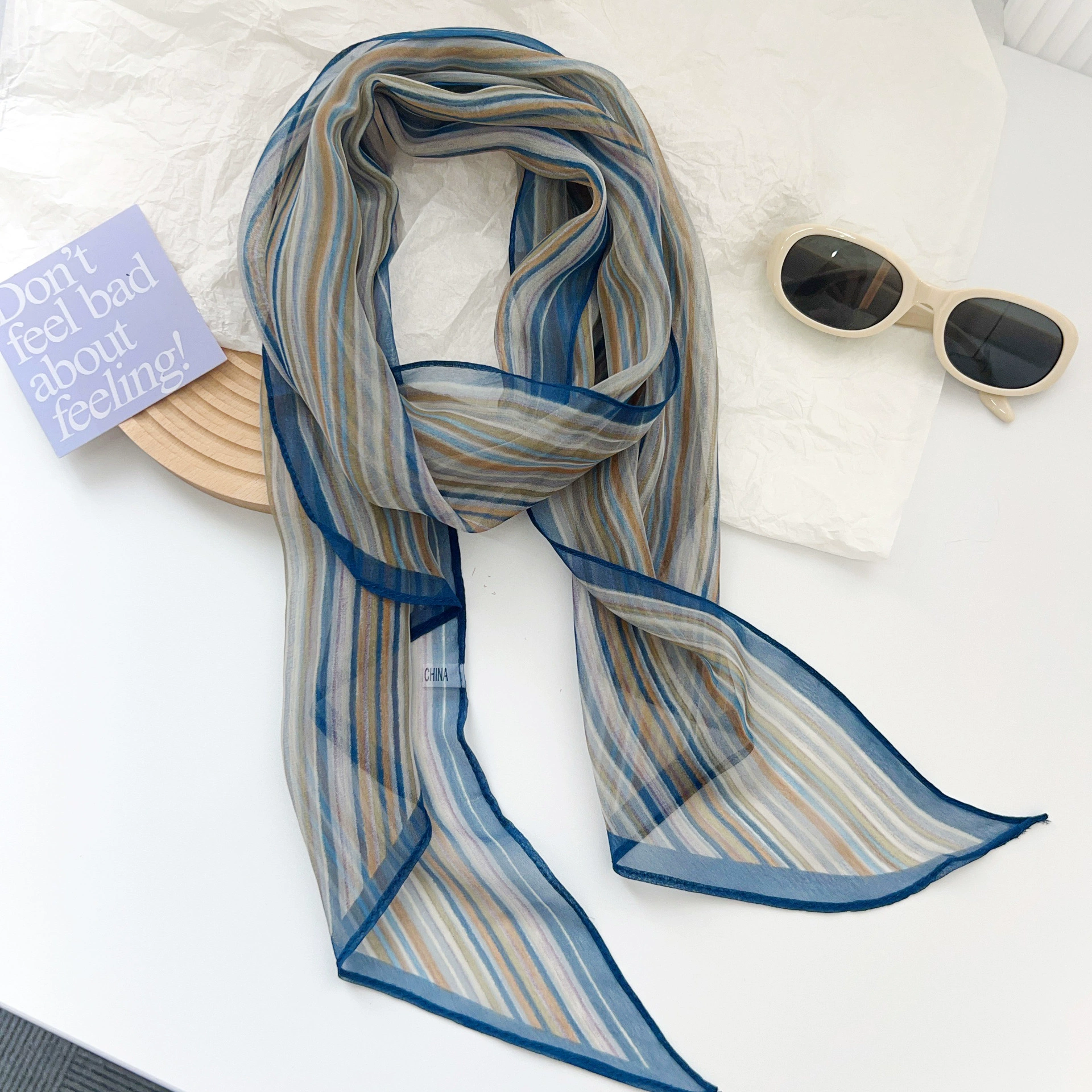 Chiffon Rainbow Stripe Long Scarf view 4