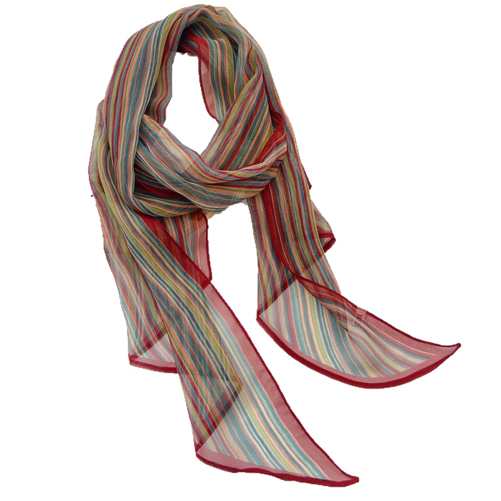 Chiffon Rainbow Stripe Long Scarf view 5