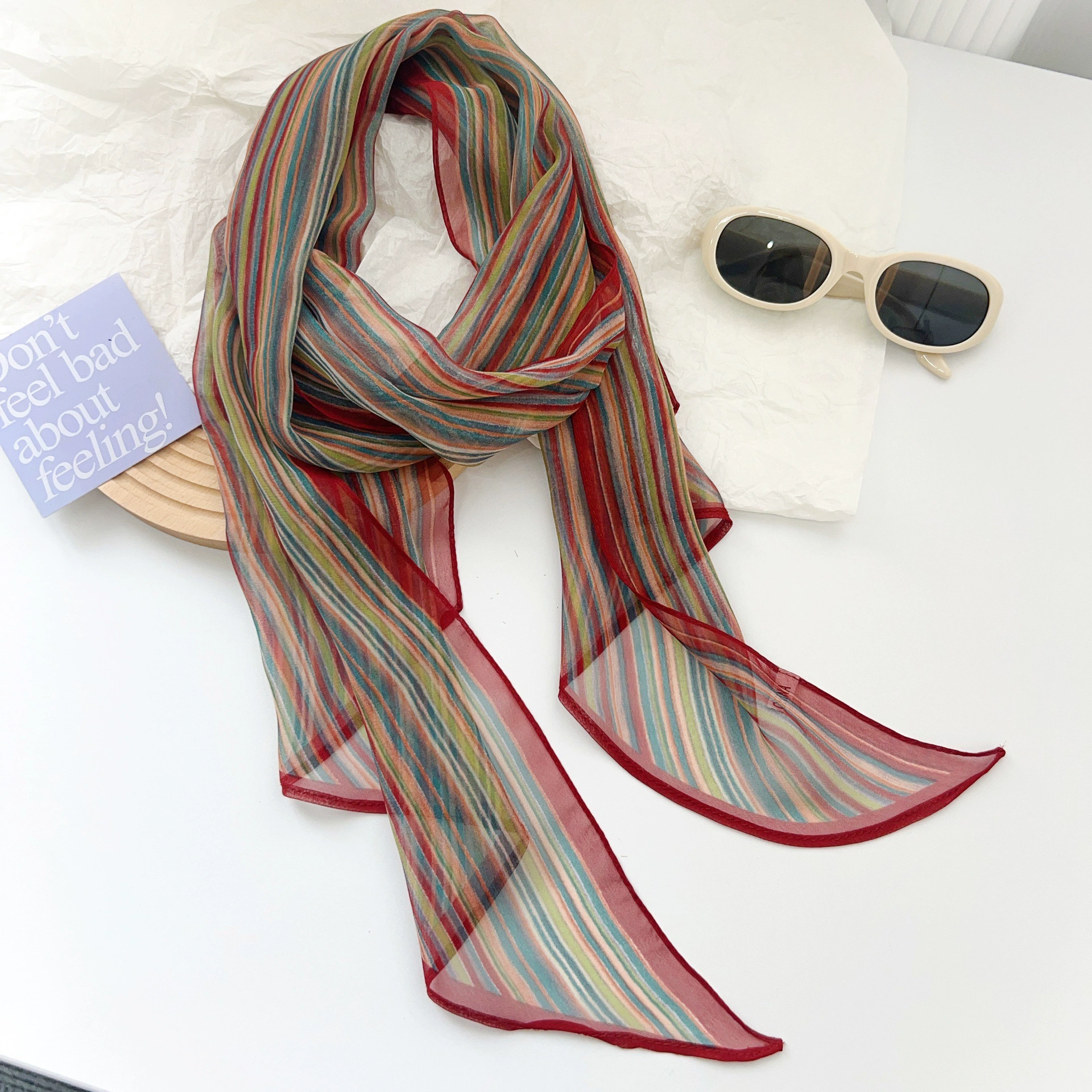 Chiffon Rainbow Stripe Long Scarf view 6