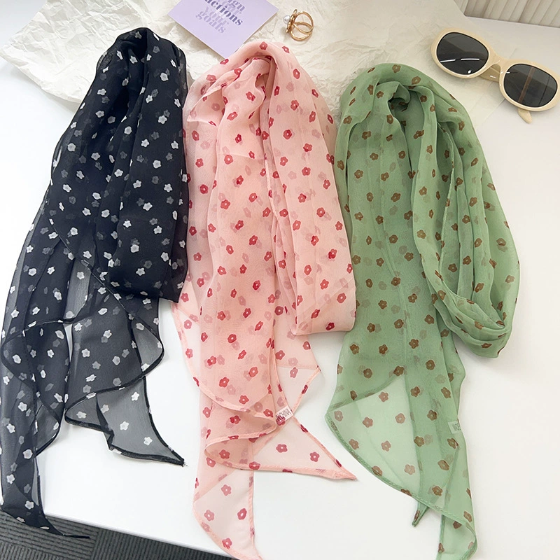 Chiffon Green Print Long Scarf