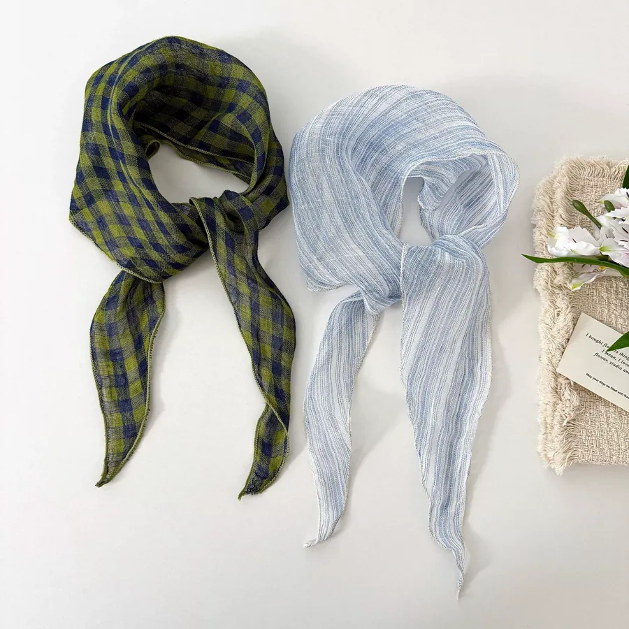Linen Check Head Scarf