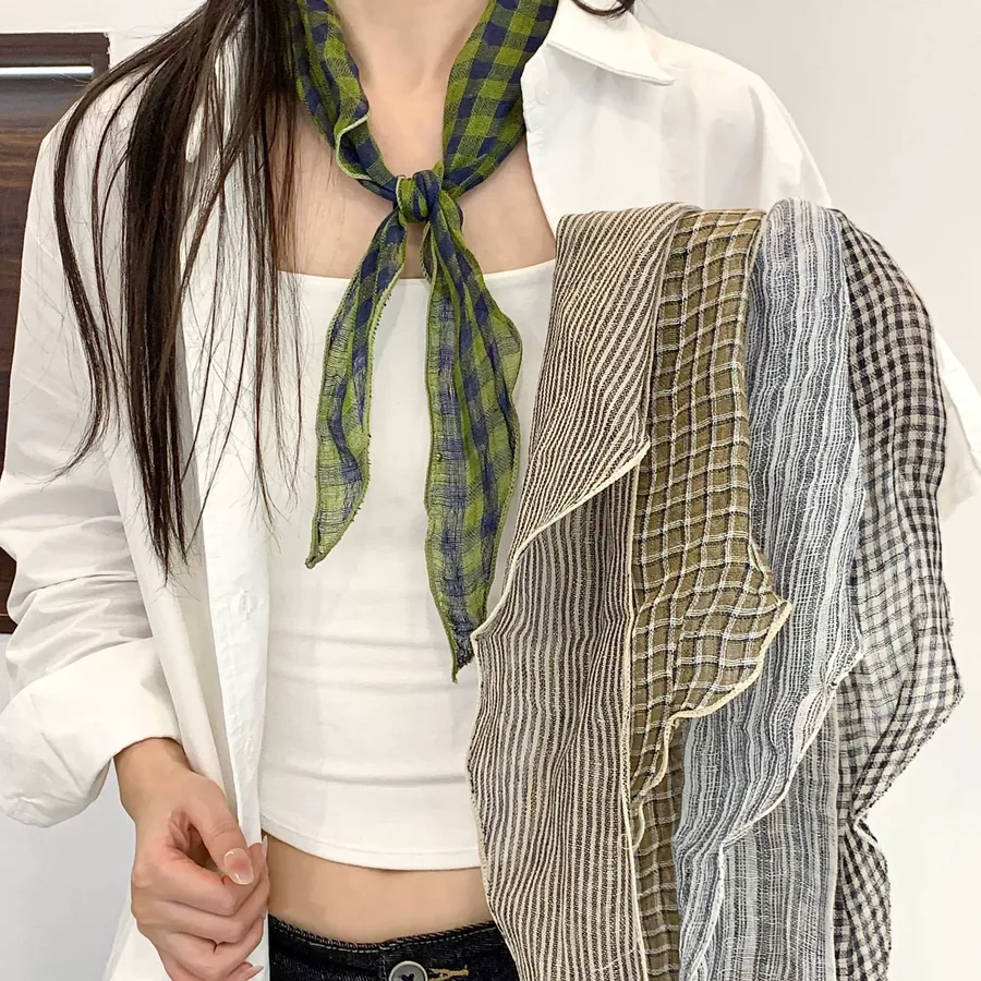 Linen Check Head Scarf view 2