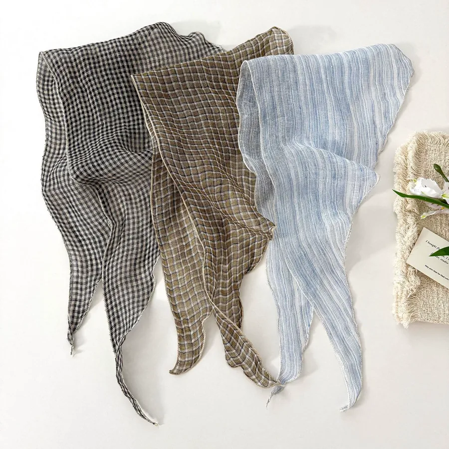 Linen Check Head Scarf view 4