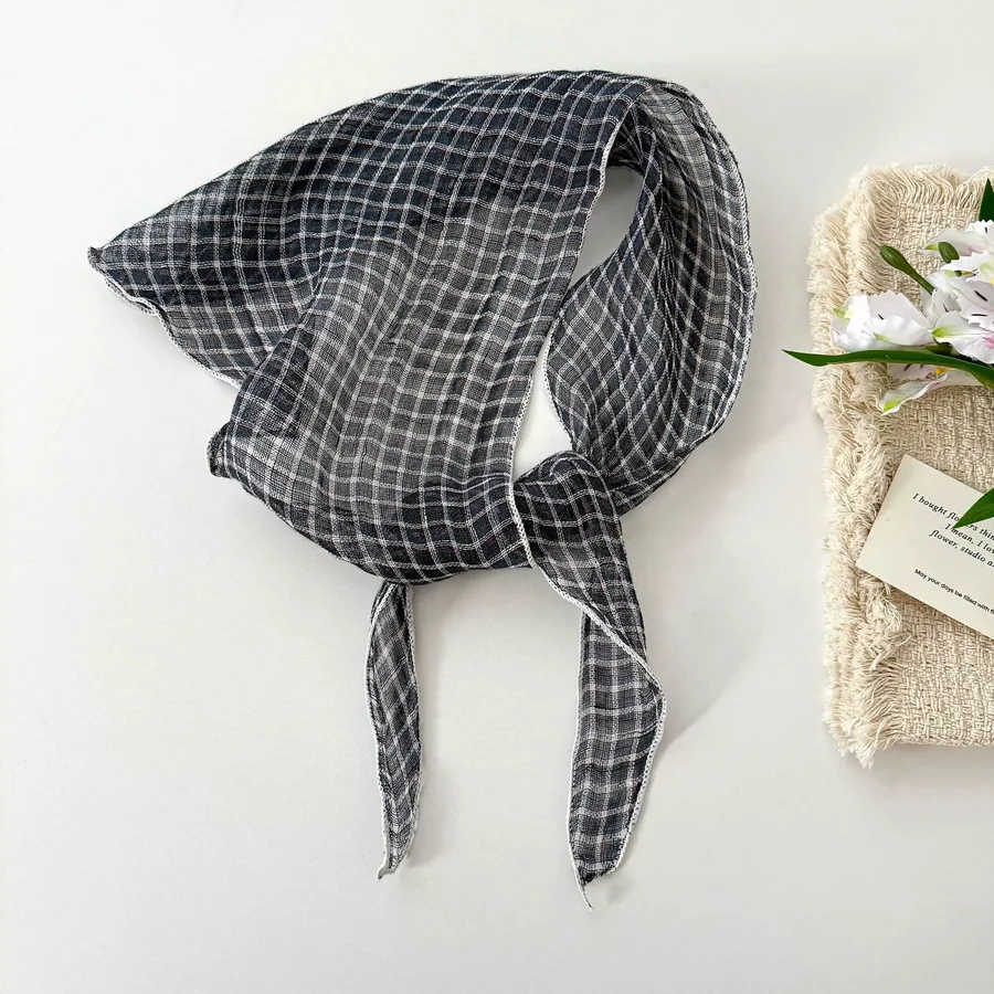 Linen Check Head Scarf view 6