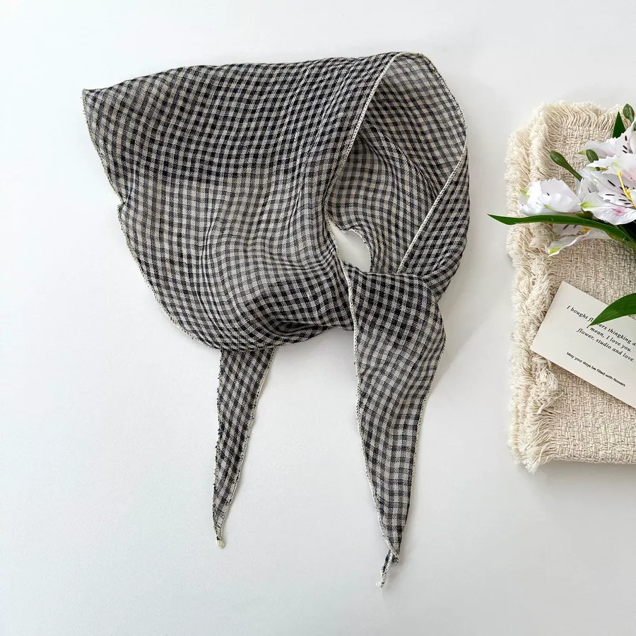 Linen Check Head Scarf view 8