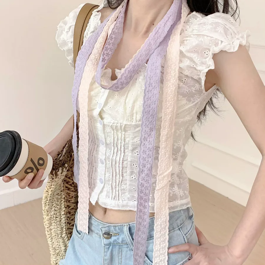 Polyester Long Silk Scarf with Floral Print view 2