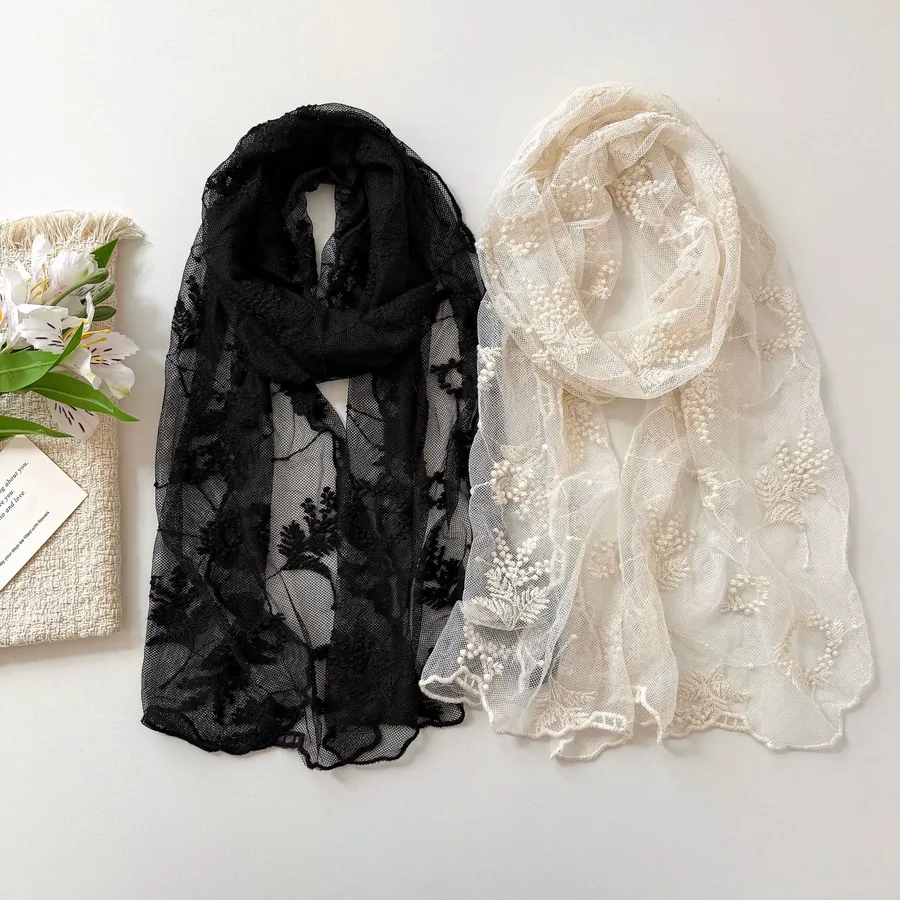 Lace Scarf with Solid Color view 2