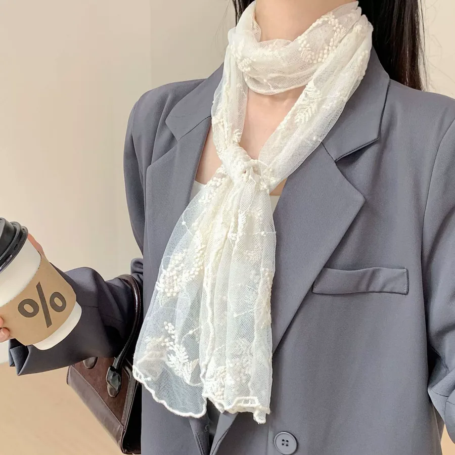 Lace Scarf with Solid Color view 3