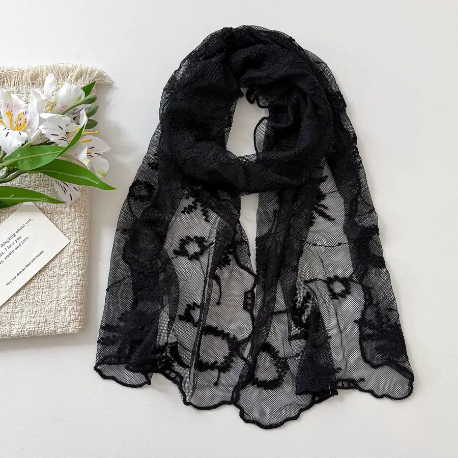 Lace Scarf with Solid Color view 6