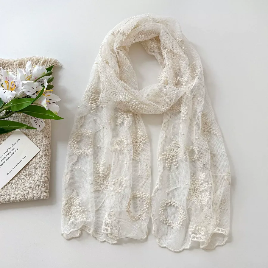 Lace Scarf with Solid Color view 7