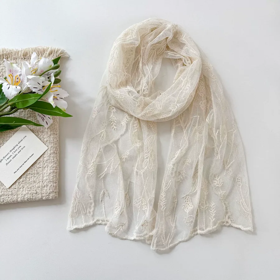 Lace Scarf with Solid Color view 8