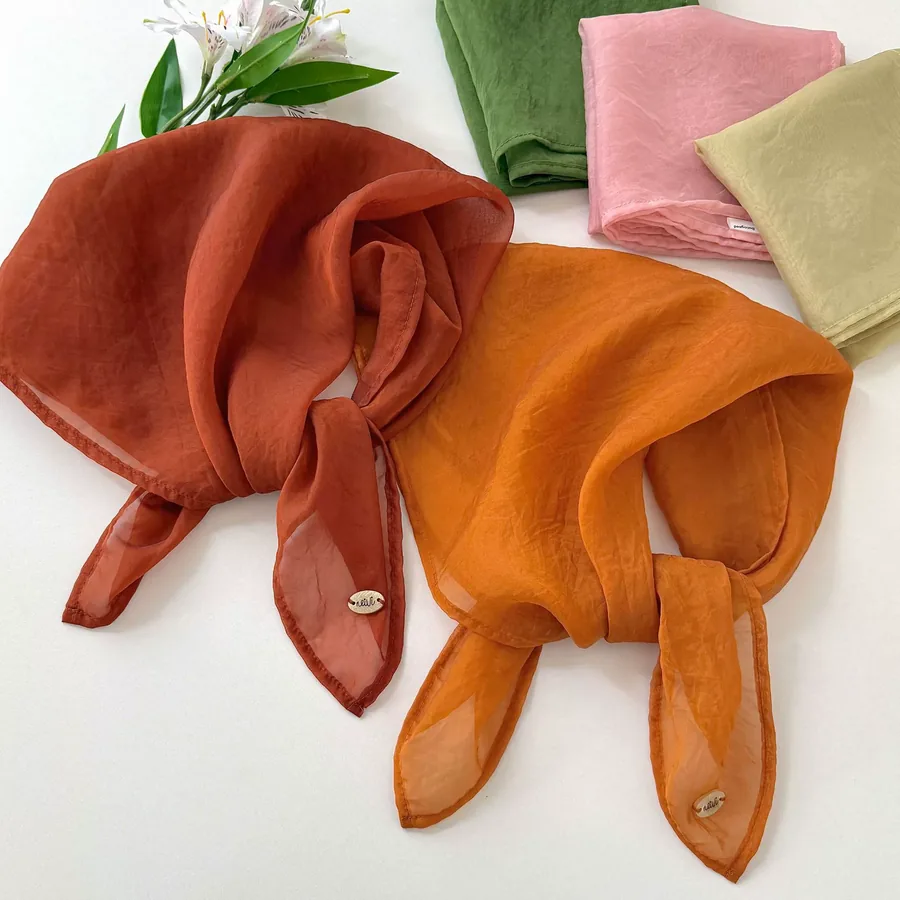 Polyester Square Scarf with Solid Color view 2