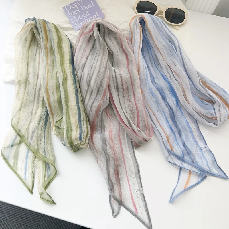 Chiffon Stripe Long Scarf