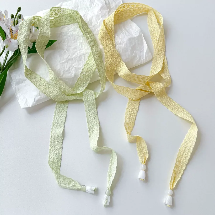 Long Silk Scarf with Pearl Decoration
