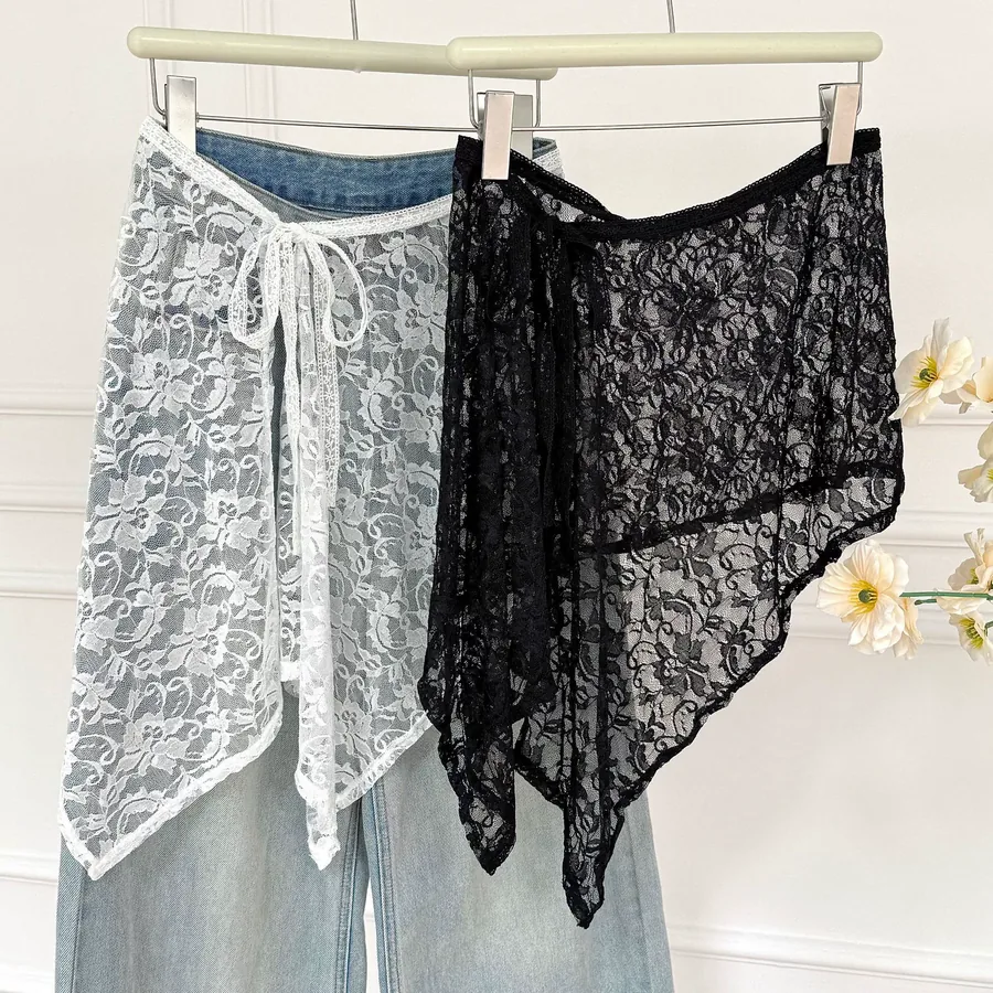 Lace Trim Mesh Skirt Scarf