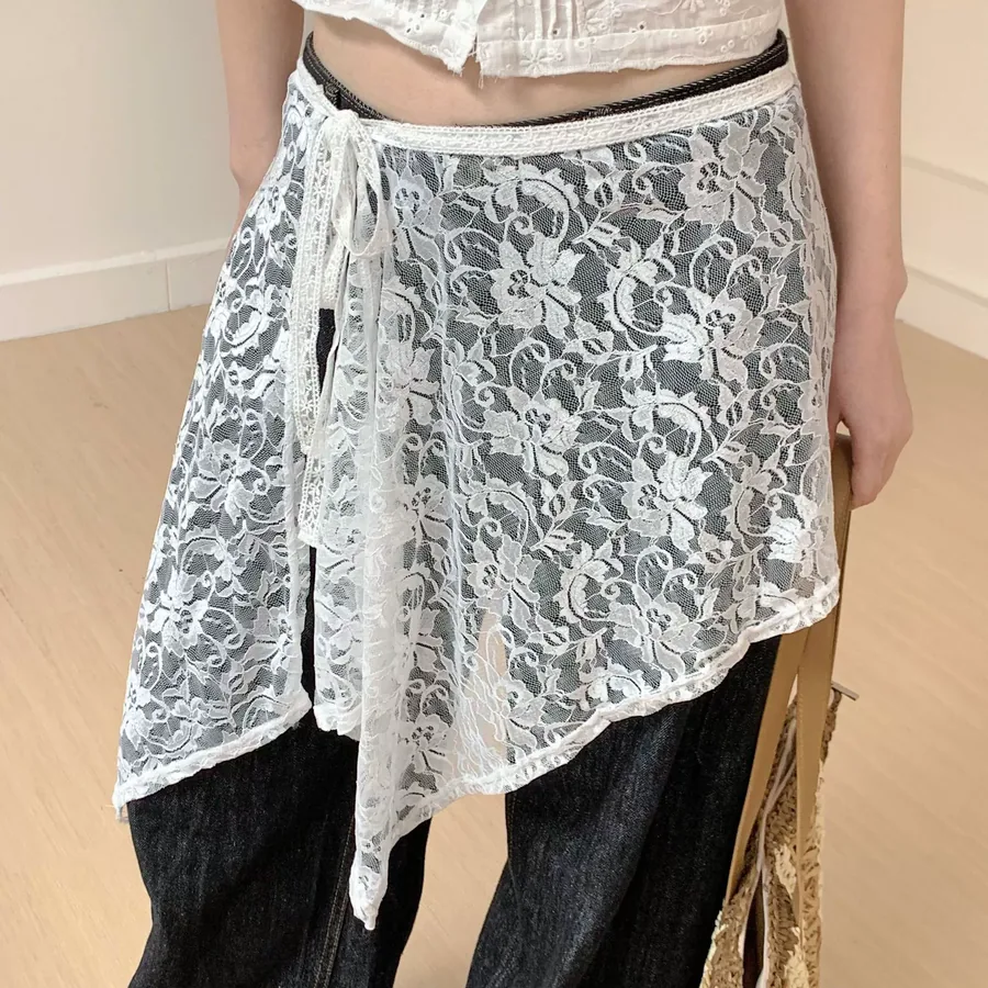Lace Trim Mesh Skirt Scarf view 2