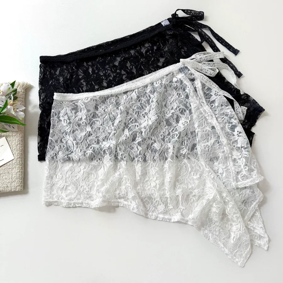 Lace Trim Mesh Skirt Scarf view 3