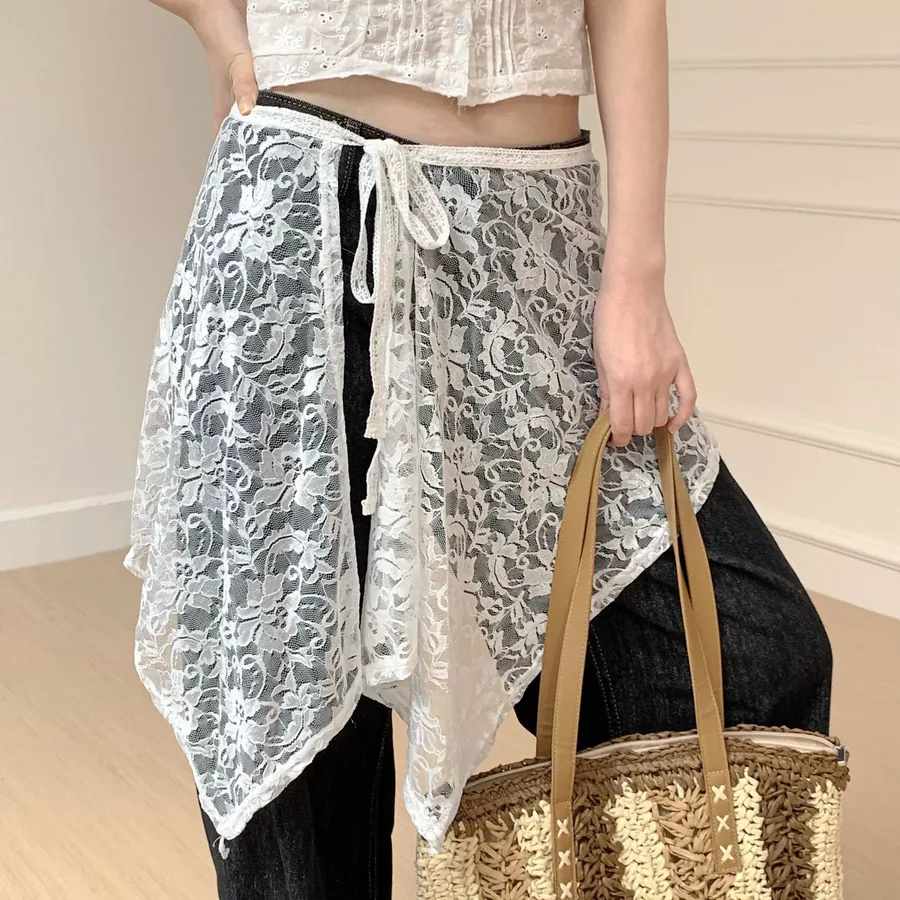 Lace Trim Mesh Skirt Scarf view 4
