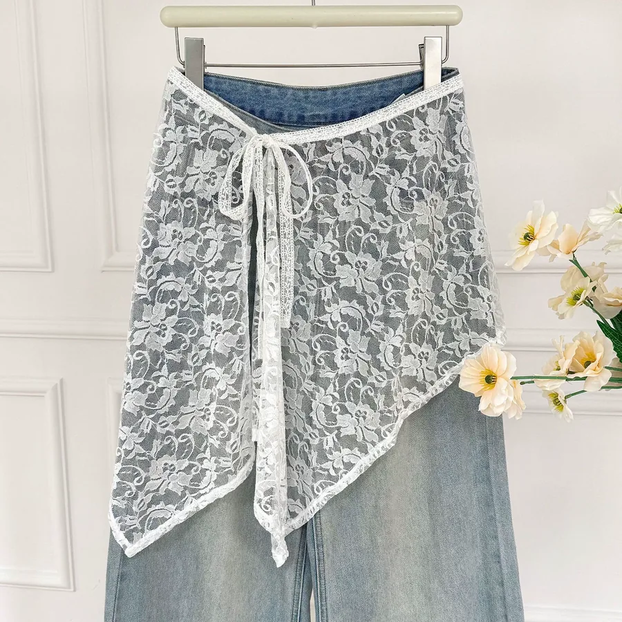 Lace Trim Mesh Skirt Scarf view 6