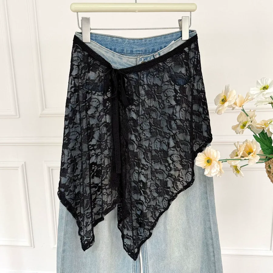 Lace Trim Mesh Skirt Scarf view 7