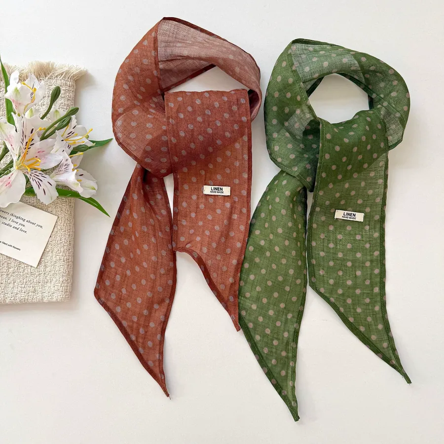 Linen Polka Dot Scarf with Tie