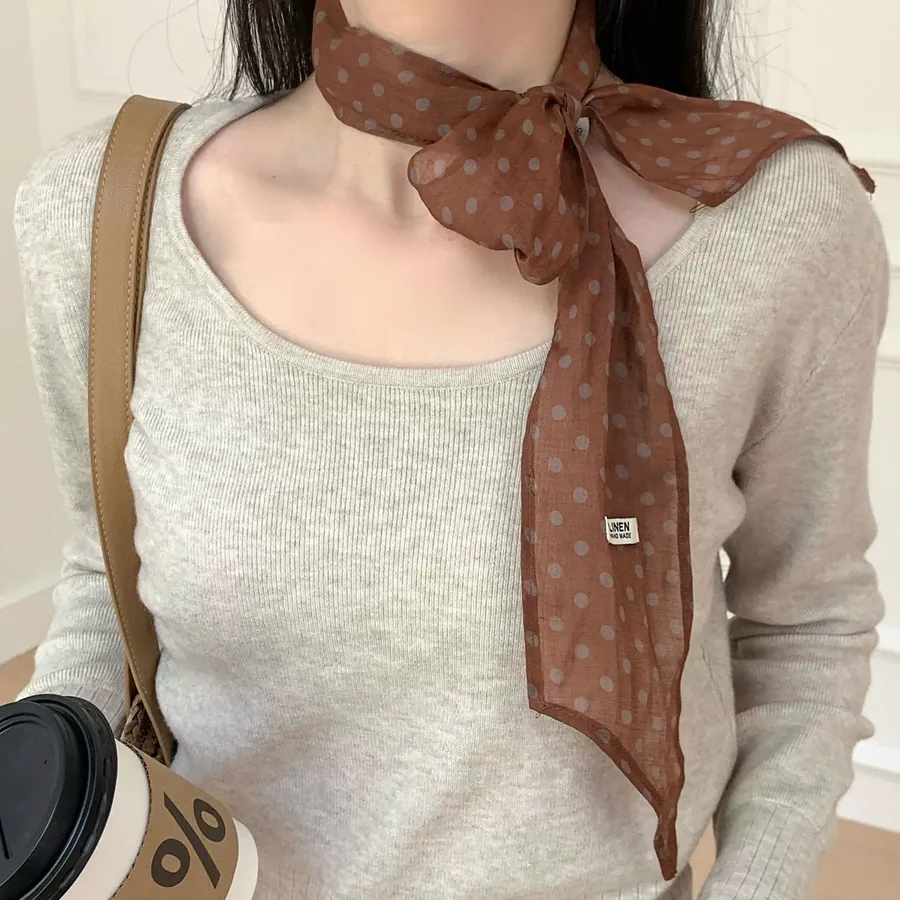 Linen Polka Dot Scarf with Tie view 2