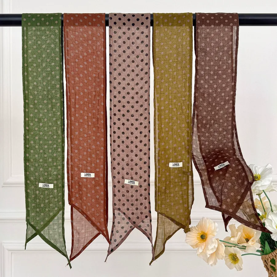Linen Polka Dot Scarf with Tie view 3