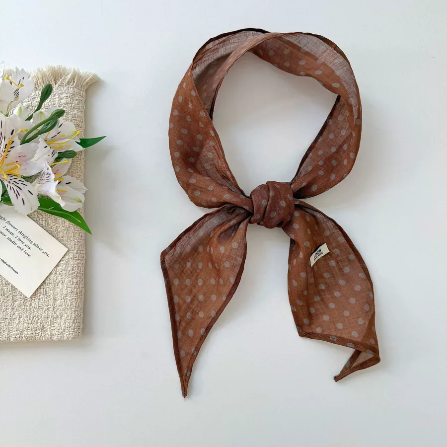 Linen Polka Dot Scarf with Tie view 6