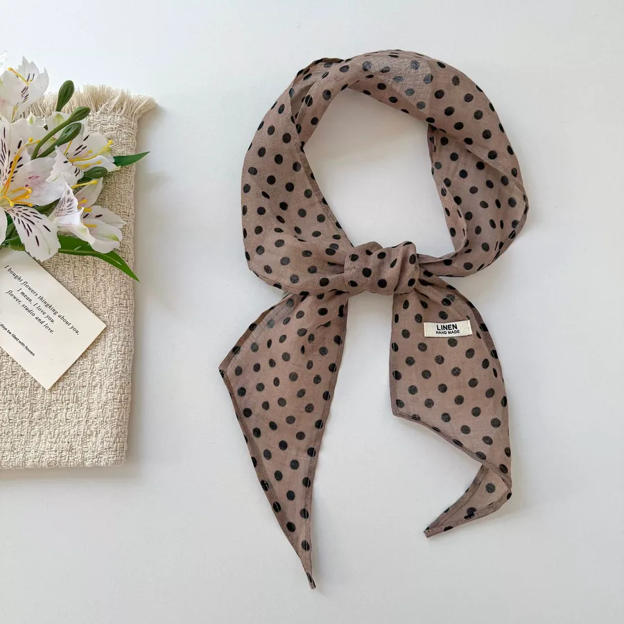 Linen Polka Dot Scarf with Tie view 7