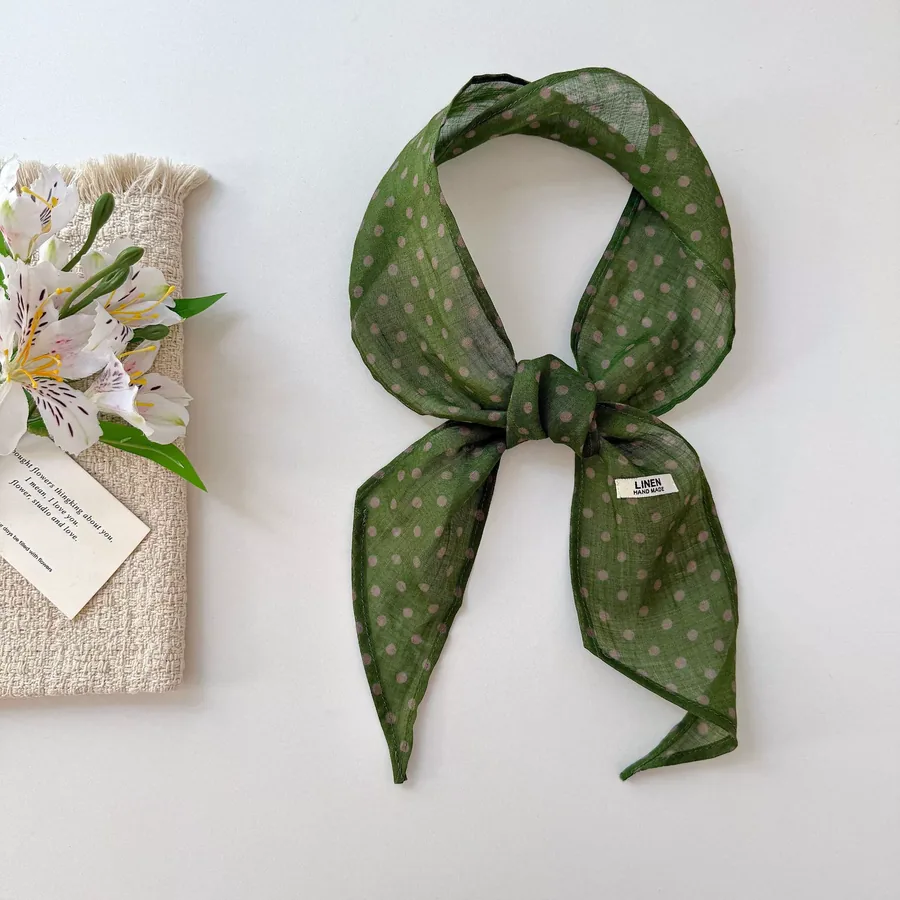 Linen Polka Dot Scarf with Tie view 8