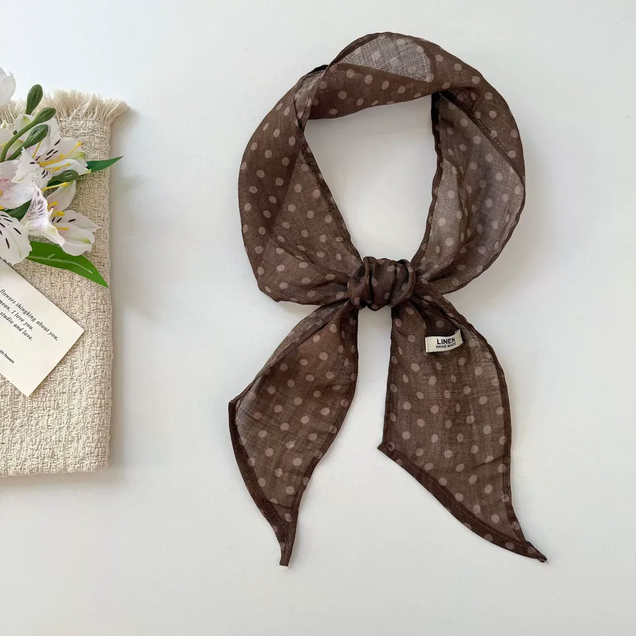 Linen Polka Dot Scarf with Tie view 9