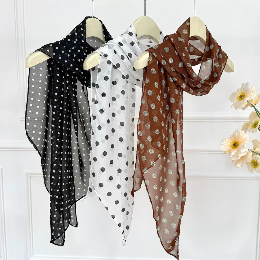 Polka Dot Long Silk Scarf