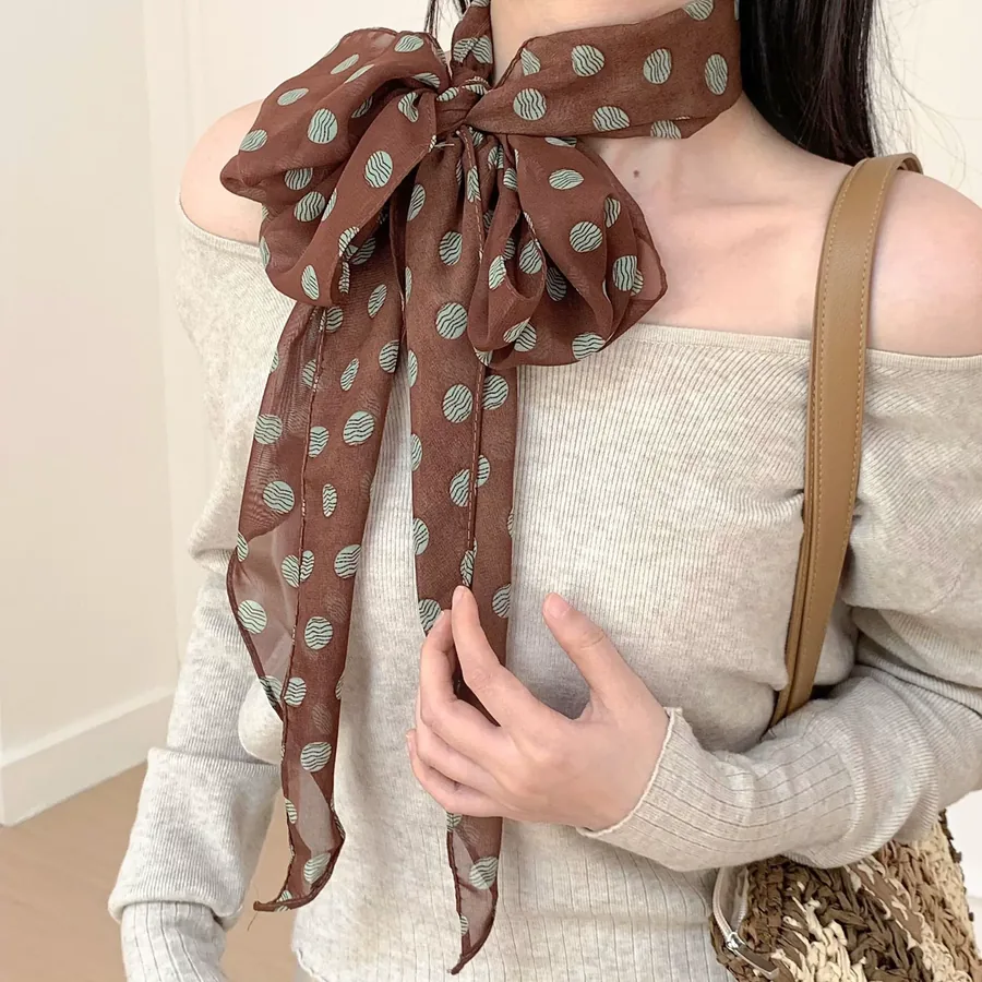Polka Dot Long Silk Scarf view 3