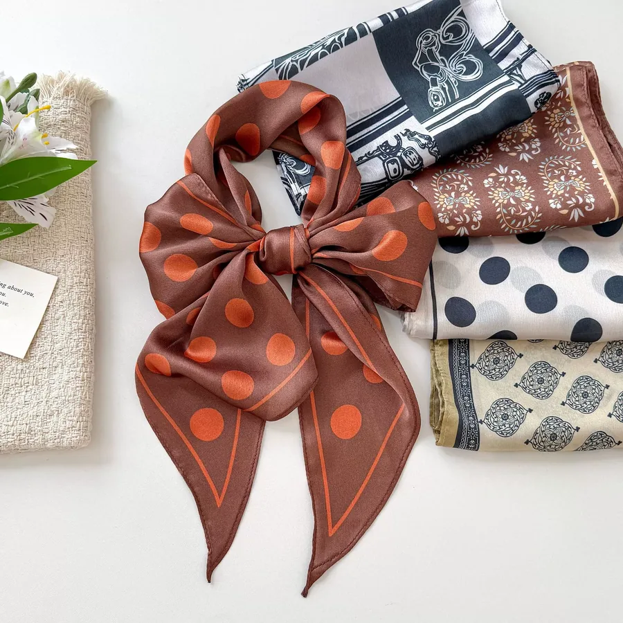 Polyester Scarf with Check and Polka Dot view 2