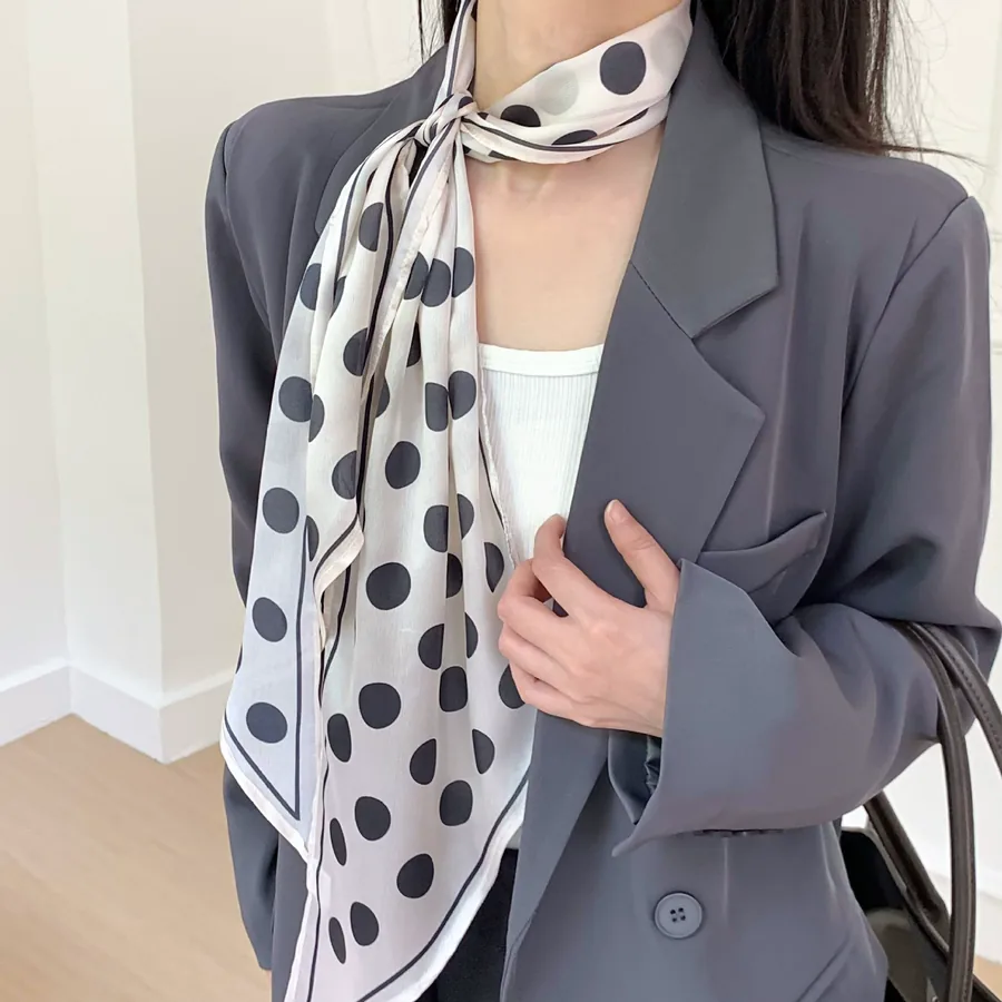 Polyester Scarf with Check and Polka Dot view 3