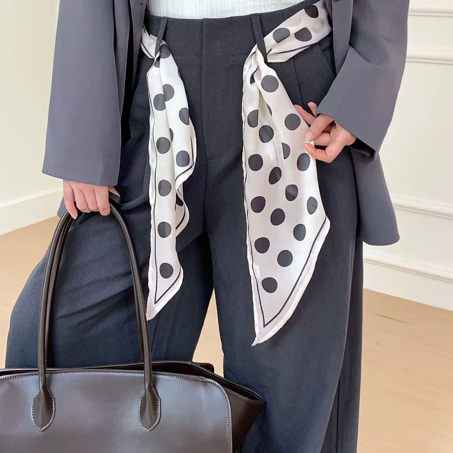 Polyester Scarf with Check and Polka Dot view 4