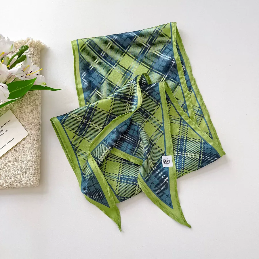 Polyester Scarf with Check and Polka Dot view 9