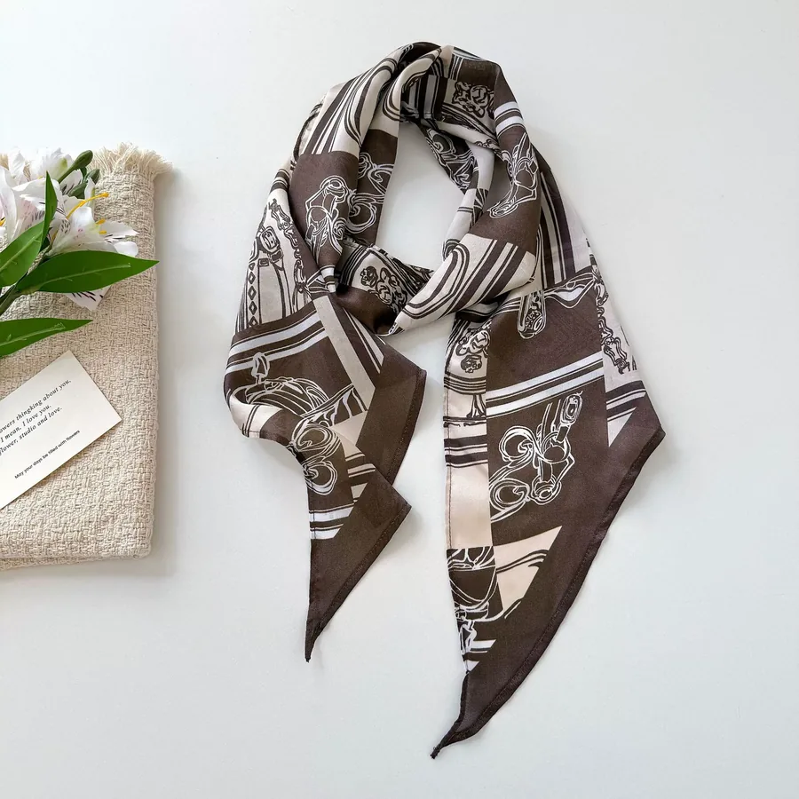 Polyester Scarf with Check and Polka Dot view 12