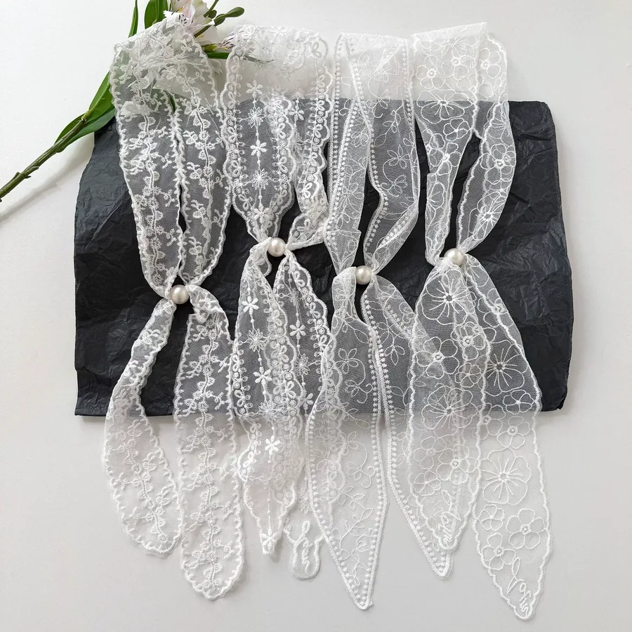 Lace Scarf with Pearl Button view 3