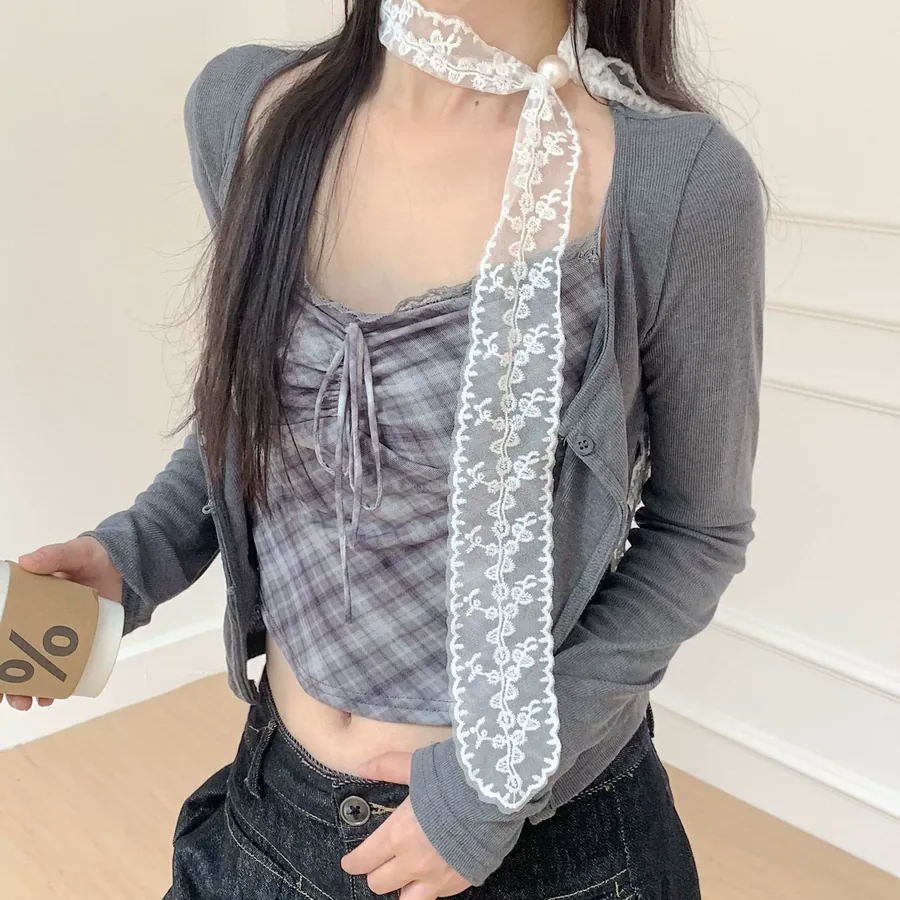 Lace Scarf with Pearl Button view 4