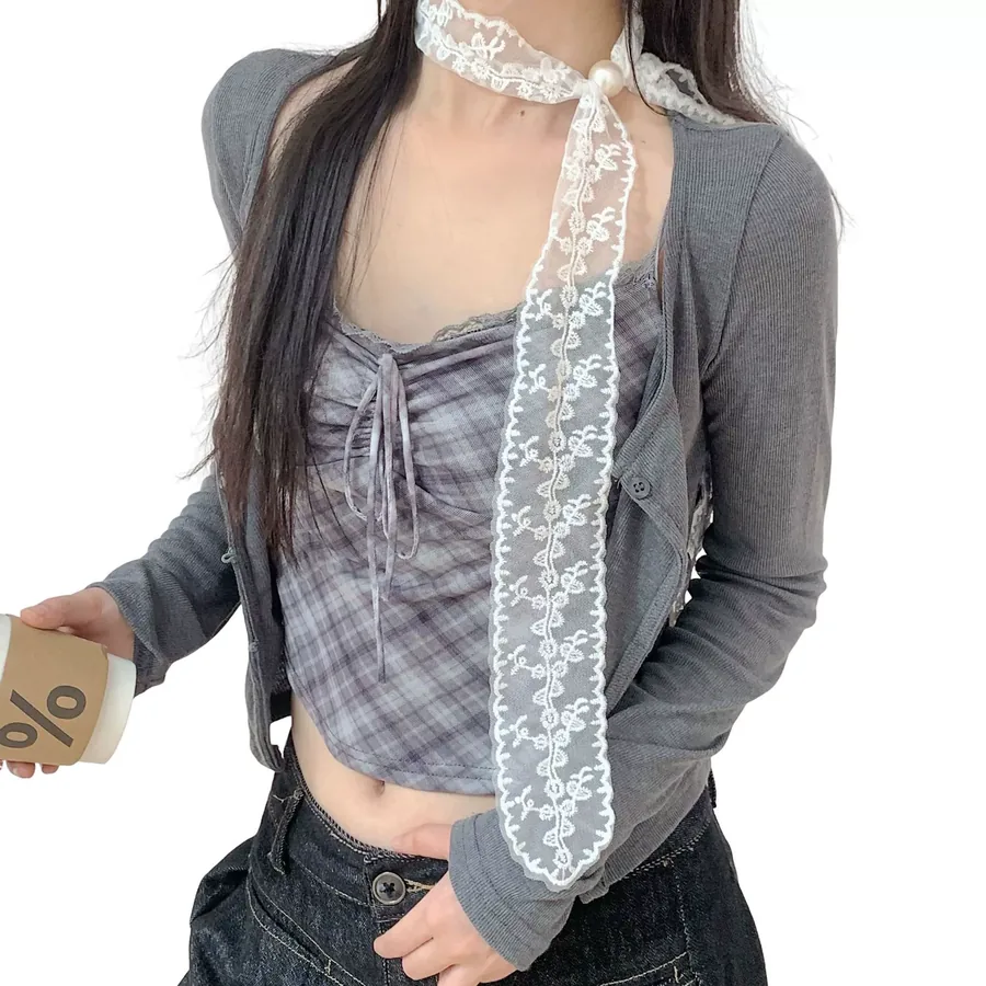 Lace Scarf with Pearl Button view 5