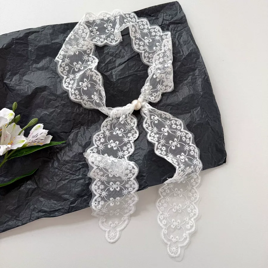 Lace Scarf with Pearl Button view 6