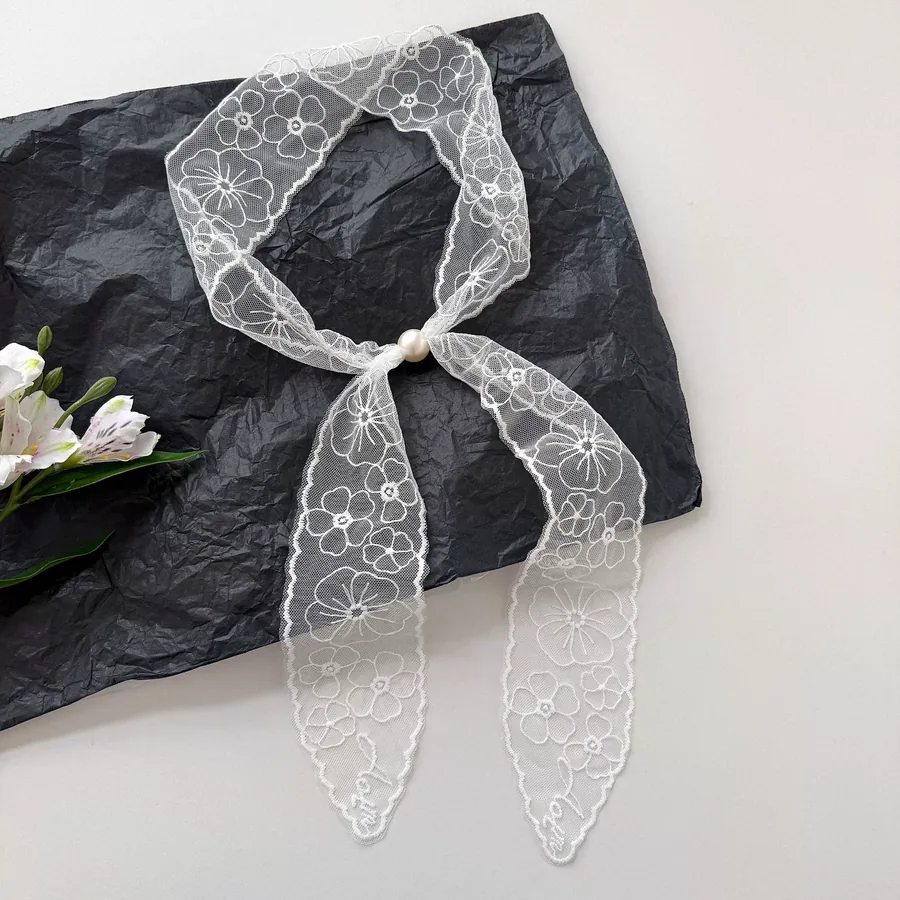 Lace Scarf with Pearl Button view 7
