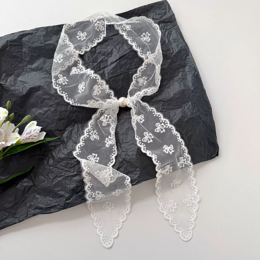 Lace Scarf with Pearl Button view 8
